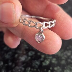Silver Heart Ring with Pink Accent